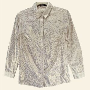 J. McLaughlin White Beige Gold Shimmer Shirt